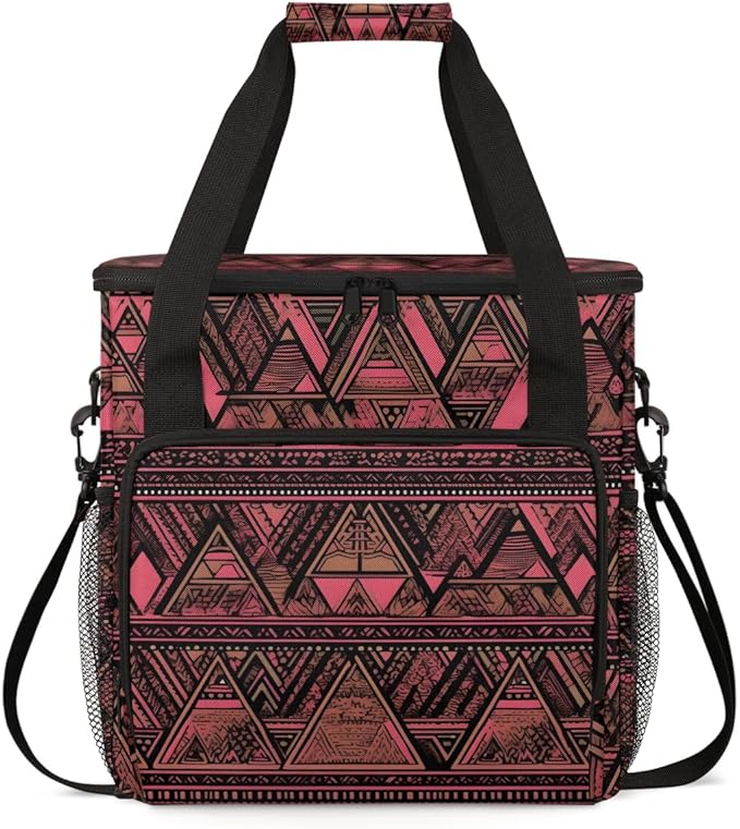 Retro Red Aztec Coffee Maker Carrying Bag Geometry Travel Storage Bag Compatible with K-Mini or K-Mini Plus Single Serve Coffee Brewer Carrying Case with Multiple Pockets &amp Shoulder Strap