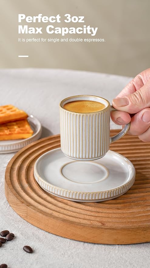 Famiware Star Dinnerware Set and Coffee Mugs Set Service for 4 (16 Pieces) - Stoneware Dinnerware Dishes Cappuccino White