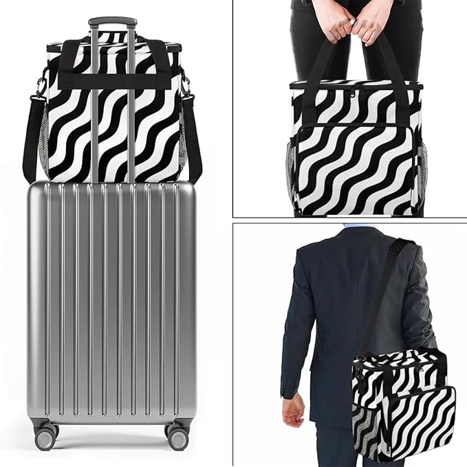 Wavy Line Coffee Maker Travel Bag for Keurig K-Mini/K-Mini Plus Insulated Waterproof Tote with Pockets for K-Cup Portable Single-Serve Brewer Case