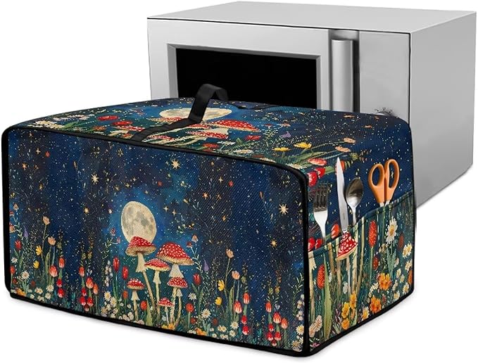Convection Toaster Oven Cover with Storage Pockets Fits Machines Up to 20.5x16.5x10 Convection Toaster Oven Covers for Family Kitchen Essential Mushroom Flower