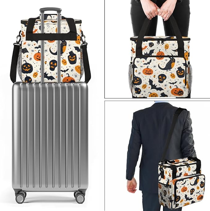 Cartoon Pumpkin Coffee Maker Carrying Bag Gothic Pumpkin Travel Storage Bag Compatible with K-Mini or K-Mini Plus Single Serve Coffee Brewer Carrying Case with Multiple Pockets &amp Shoulder Strap