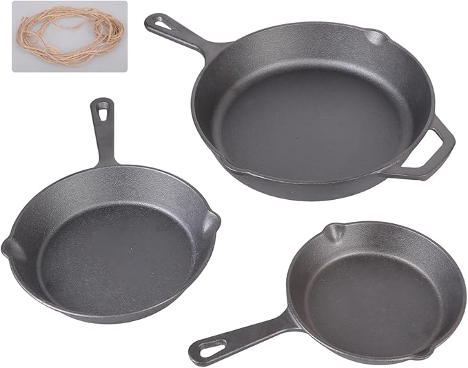 3Piece Set Heavy-Duty Professional Restaurant Chefs PreSeasoned Pan Cookware Set 6 8 10