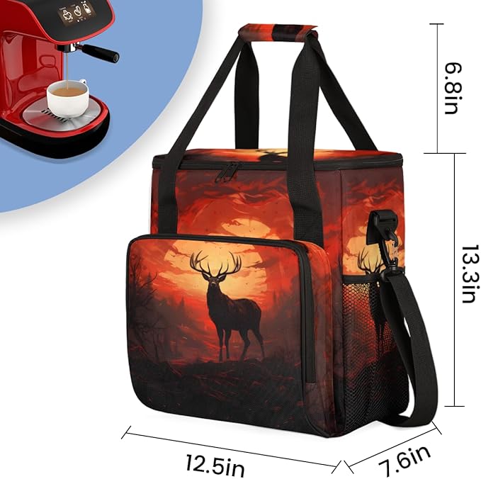 Forest Elk Coffee Maker Carrying Bag Abstract Elk Travel Storage Bag Compatible with K-Mini or K-Mini Plus Single Serve Coffee Brewer Carrying Case with Multiple Pockets &amp Shoulder Strap