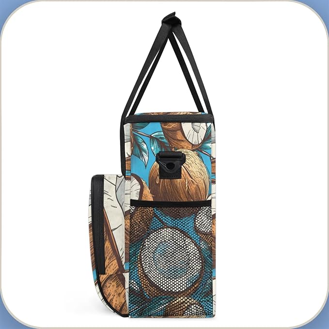 Coconuts Theme Coffee Maker Travel Bag for Keurig K-Mini/K-Mini Plus Insulated Waterproof Tote with Pockets for K-Cup Portable Single-Serve Brewer Case