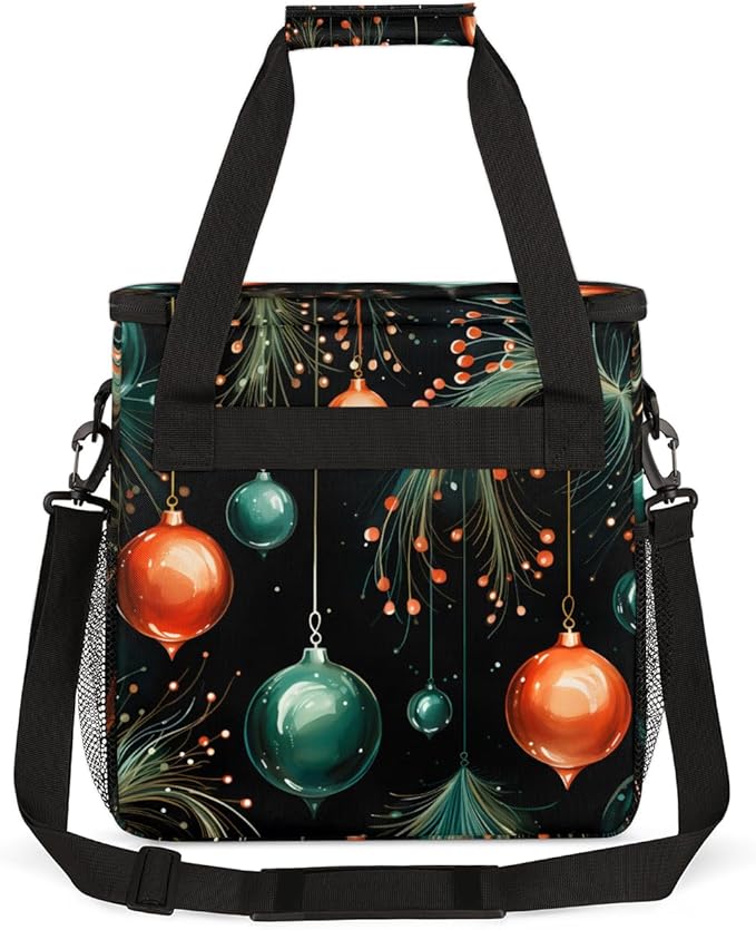 Christmas Ball Coffee Maker Carrying Bag Winter Xmas Travel Storage Bag Compatible with K-Mini or K-Mini Plus Single Serve Coffee Brewer Carrying Case with Multiple Pockets &amp Shoulder Strap