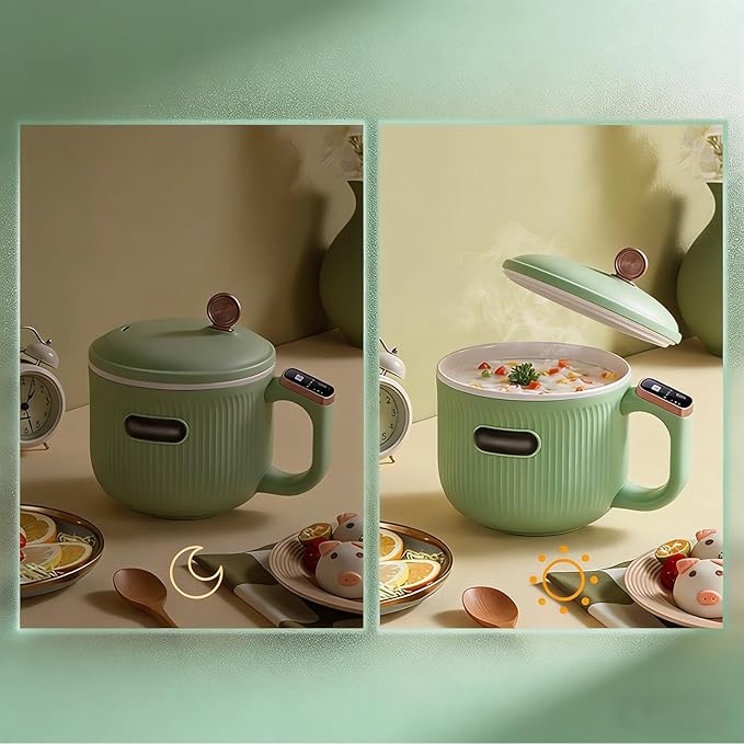 Portable Mini Electric Rice Cooker - Multi-Functional Non-Stick Ceramic Rice Cooker for 1-2 People Ideal for Soups Stews Grains &amp Oatmeal ﻿