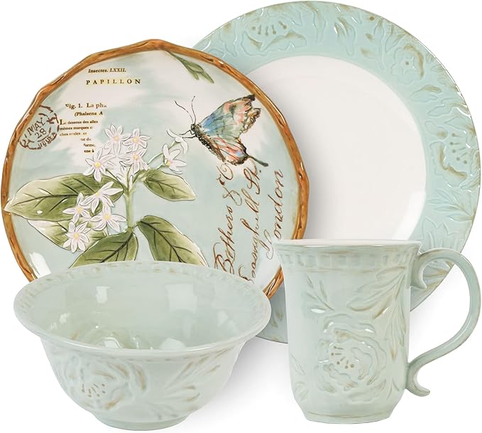 Fitz &amp Floyd Fitz and Floyd Toulouse Green 16 Piece Dinnerware Set Service For 4 Green