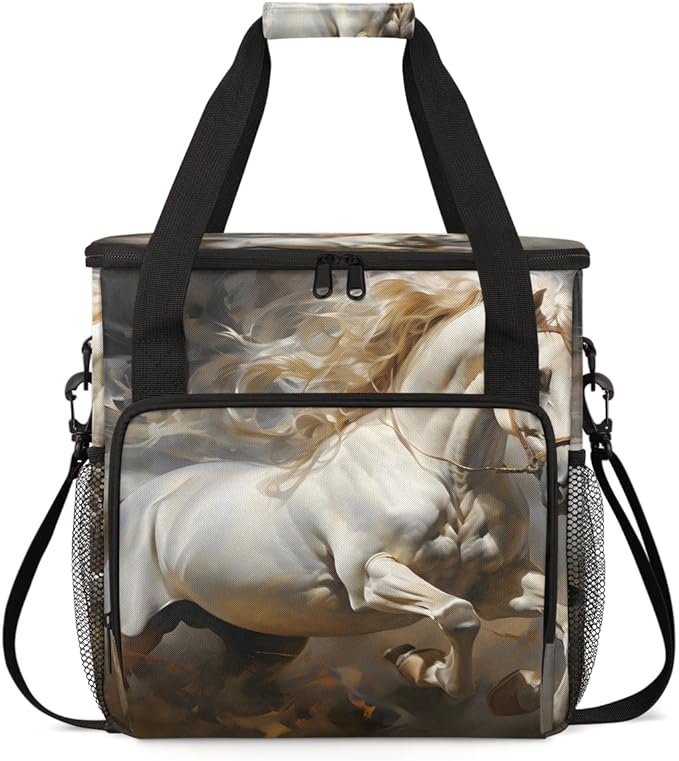 White Horse Coffee Maker Carrying Bag Portable Travel Storage Tote Bag Compatible with K-Mini or K-Mini Plus Single Serve Coffee Brewer Carrying Case with Multiple Pockets &amp Shoulder Strap
