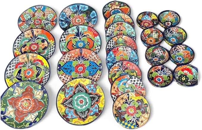 Talavera Dinnerware Set – 24 Piece Hand-Painted Mexican Ceramic Set – Seats 8