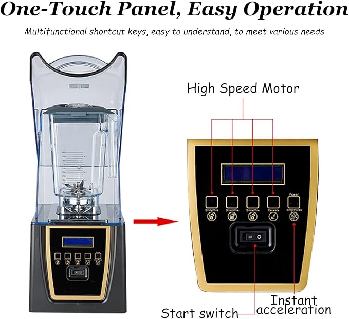 Professional Smoothie Blender 1800W Commercial Soundproof Quiet blender with Removable Soundproof Shield for Crushing Ice MilkShakes Puree Self-Cleaning110V