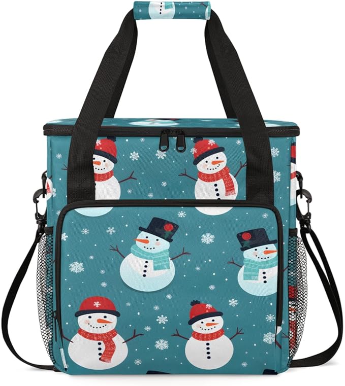Christmas Snowman Coffee Maker Carrying Bag Dreamy Snowman Travel Storage Bag Compatible with K-Mini or K-Mini Plus Single Serve Coffee Brewer Carrying Case with Multiple Pockets &amp Shoulder Stra