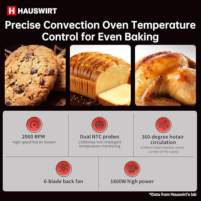 Hauswirt Toaster Oven Air Fryer XL Large Convection Oven Countertop Rotisserie Chicken 42Qt 3-Tier for 5-8 People 8 Mode Smart Toaster Stainless Steel 80°F - 500°F Quick &amp Even Crisp - Ivory