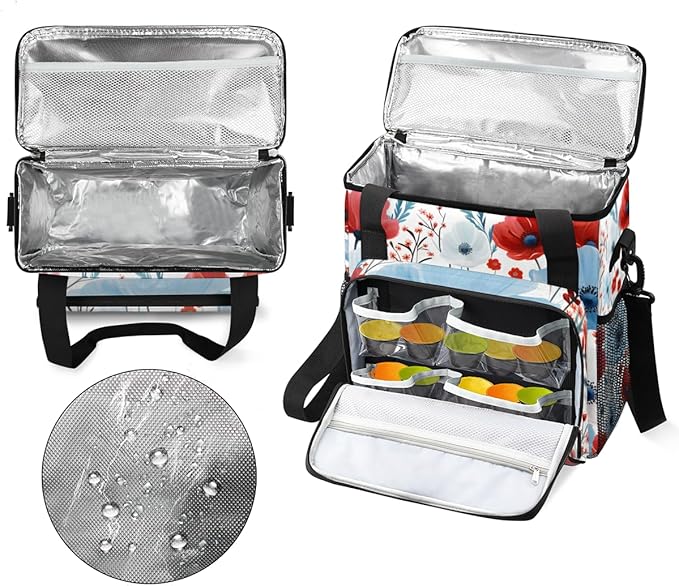 RED BLUE FLOWER Coffee Maker Carrying Bag Portable Travel Storage Tote Bag Compatible with K-Mini or K-Mini Plus Single Serve Coffee Brewer Carrying Case with Multiple Pockets &amp Shoulder Strap