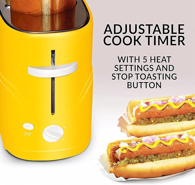 Hot Dog Toaster:Hot Dog Toaster and Bun Toaster 2 Slice Wide Slot with Grill TimerStainless Steel Sausages Bacon and Bread Slices