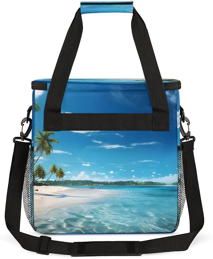 Summer Ocean Coffee Maker Travel Bag for Keurig K-Mini/K-Mini Plus Insulated Waterproof Tote with Pockets for K-Cup Portable Single-Serve Brewer Case