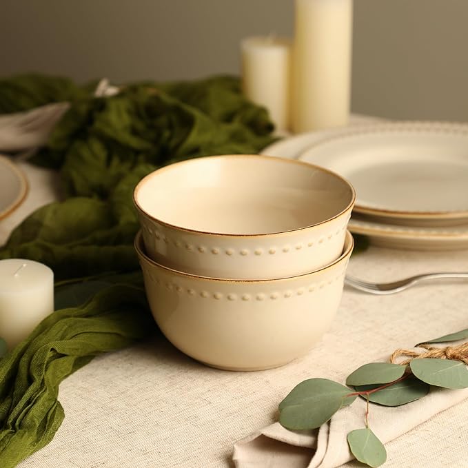 Stone Lain Comet 12-Piece Dinnerware Set Stoneware Plates and Bowls Set Dishwasher and Microwave Safe Dish Set for 4 Cream