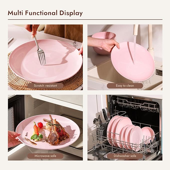 KINGSTONE Bone China Dinnerware Sets 18-Piece Dinnerware Set for 6 Lightweight Durable Dishwasher Safe Tableware for Daily Use with Elegant Design Pink