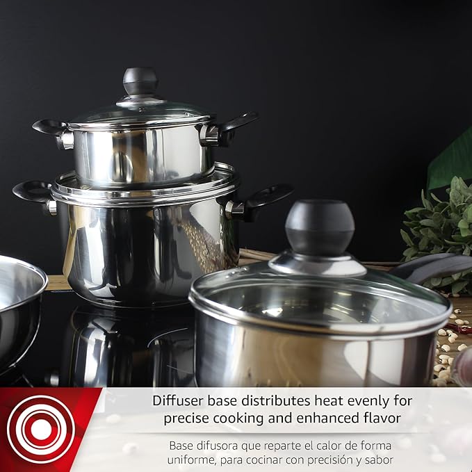 MAGEFESA Practika 7-Piece Stainless Steel Cookware Set Includes Stockpot Stew pot Saucepan Deep sauté Compatible with All Types of Stovetops Lids Included Dishwasher safe