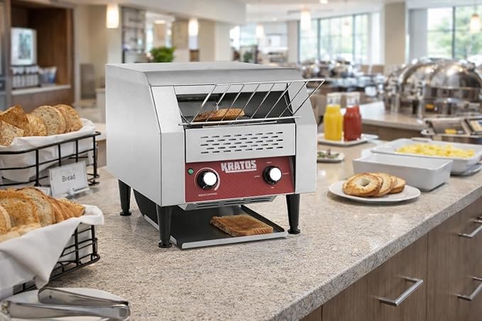 Commercial Conveyor Toaster Stainless Steel Countertop Toaster Toasts 300 Slices of Bread per Hour 10.5 Wide Conveyor Toasts 2 Slices of Bread At Once 120V 1750W