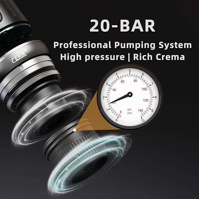 CERA+ Portable Espresso Machine 5-8 Cups per Charge Self-Heating 20 Bar NS Pods &amp Ground Coffee CERApresso Electric Travel Coffee Maker for Outing Working Camping