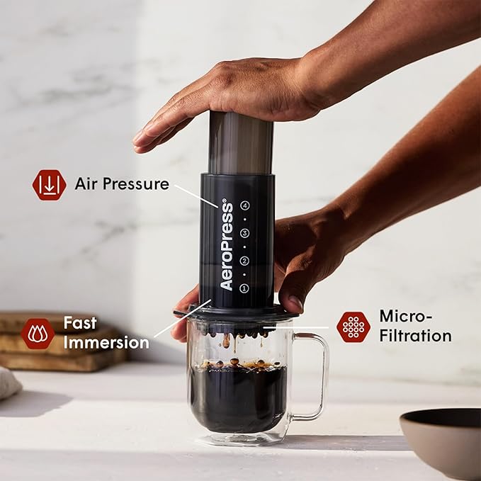 AeroPress Original Coffee and Espresso-style Maker Barista Level Portable Coffee Maker with Chamber Plunger &amp Filters Quick Coffee and Espresso Maker