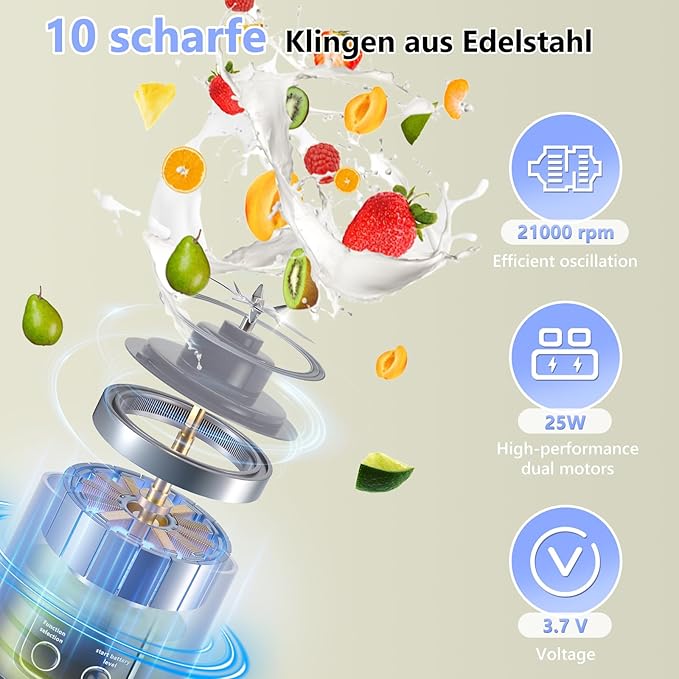 Portable Blender Personal Electric USB 500ML Portable juicer Shakes and Smoothies Blender Small Blenders Mixing Compact Convenient and Versatile Blue