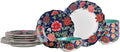 222 Fifth 12-Piece Porcelain Dinnerware Set for 4 White &amp Parisian Blue Plates and Bowls Set with Gold Rim Glossy Ceramic Dish Set with Detailed Floral Design Microwave &amp Dishwasher Safe C