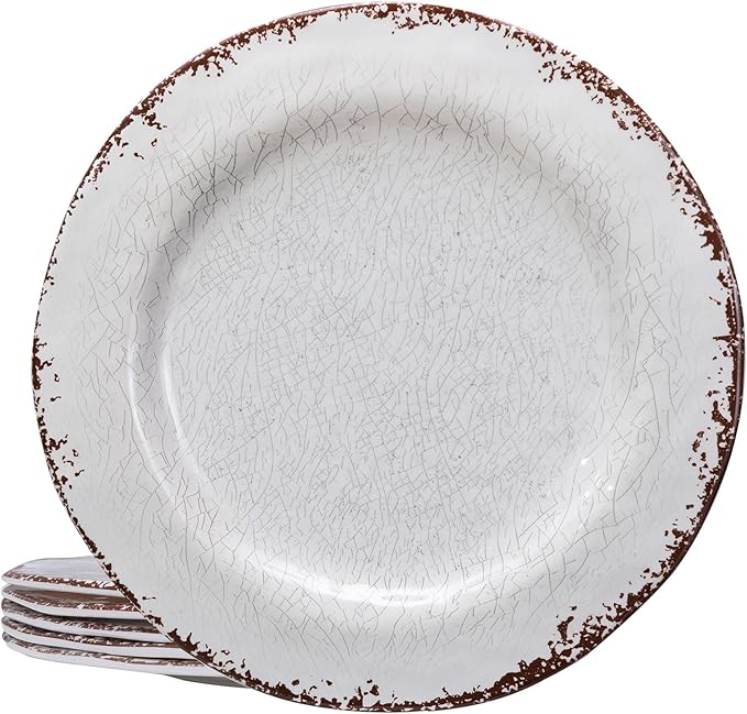 LEHAHA 6 Piece White Dinner Plate Set 11” Durable Melamine Plates 6 Piece Camper RV Dishes Set for Formal and casual dining Lightweight and Chip Resistant Dishwasher Safe