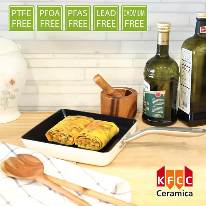 TeChef Collection | Ceramic Nonstick Egg Frying Pan Nontoxic - Nontoxic - Free of PFAS PFOA PTFE Made in Korea (Square Pan)