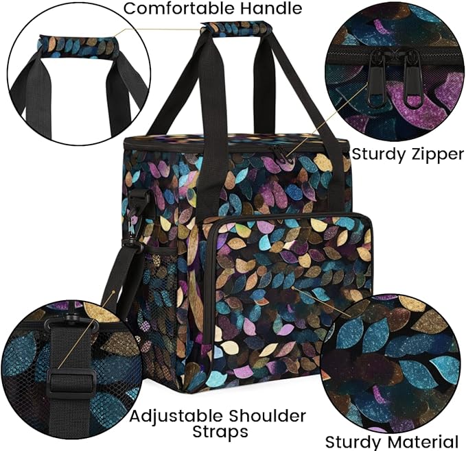 Botanic Feather Coffee Maker Carrying Bag Portable Travel Storage Tote Bag Compatible with K-Mini or K-Mini Plus Single Serve Coffee Brewer Carrying Case with Multiple Pockets &amp Shoulder Strap