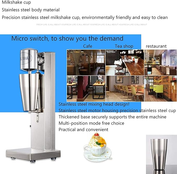 Commercial Milkshake Blender Multifunctional Milkshake Machine Stainless Steel Electric Milkshake Machine Home Business Ice Cream Beverage Smoothie Blender
