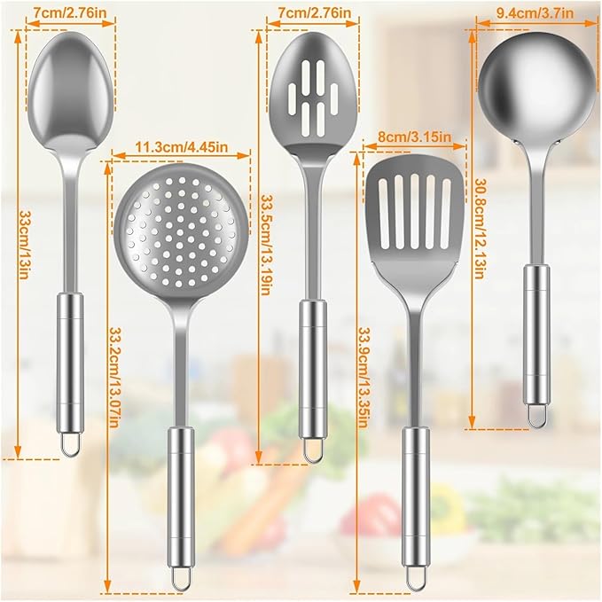 5Pcs Kitchen Cooking Utensils Set Durable Stainless Steel Tools Washable Spoons Spatula Gadgets