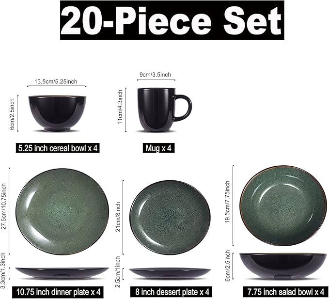 Porcelain Dinnerware Set 20 Piece Porcelain Dishes Dinner Set Round Ceramics Plates and Bowls Sets for Kitchen Dinner Plate Dessert Plate