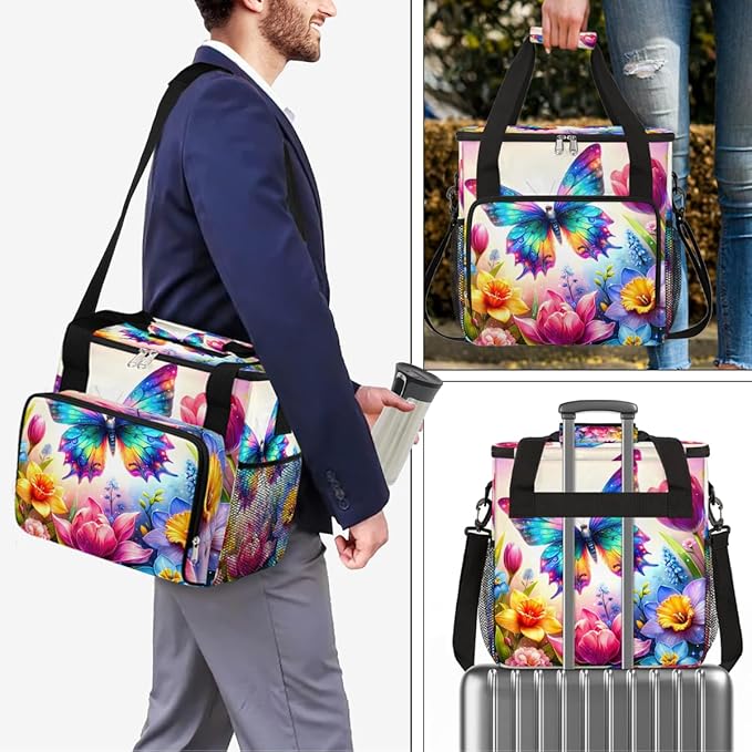 Spring Butterfly Flower Coffee Maker Carrying Bag Coffee Machine Travel Storage Bag Compatible with K-Mini or K-Mini Plus Portable Single Serve Coffees Brewer Case with Pockets for K-Cup Pods