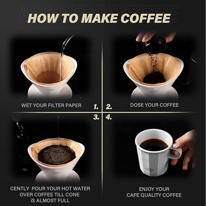 Pour Over Coffee Maker Set White Ceramic Coffee Dripper with V60 Paper filter White Ceramic Streamline Coffee Mug for Cafe Home Restaurant 6291-12101-03A