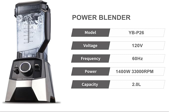 HiCFM Blender 70 Oz Tritan Jar 2000 Watts 3 Functions for Smoothies Ice Sauce with Autonomous Clean Stainless Steel Blade &amp Wave Action System