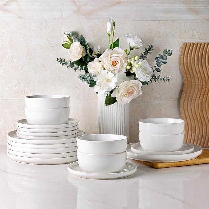 AmorArc Stoneware Dinnerware SetsRound Reactive Glaze Ceramic Plates and Bowls SetsHighly Scratch Resistant | Microwave &amp Dishwasher SafeService for 8 Dishes Set (24pc)