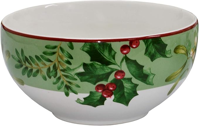 222 Fifth Christmas Foliage 12-Piece Porcelain Dinnerware Set for 4 - Glossy White Plates and Bowls Sets with Green Holly and Berry Design Durable Ceramic Dish Set for Holiday Dining Elegant Dishes