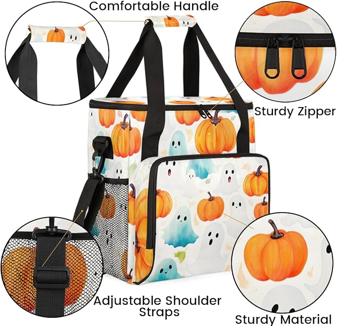 Pumpkin Halloween Ghosts Coffee Maker Carrying Bag Travel Storage Bag Compatible with K-Mini or K-Mini Plus Single Serve Coffee Brewer Carrying Case with Multiple Pockets &amp Shoulder Strap