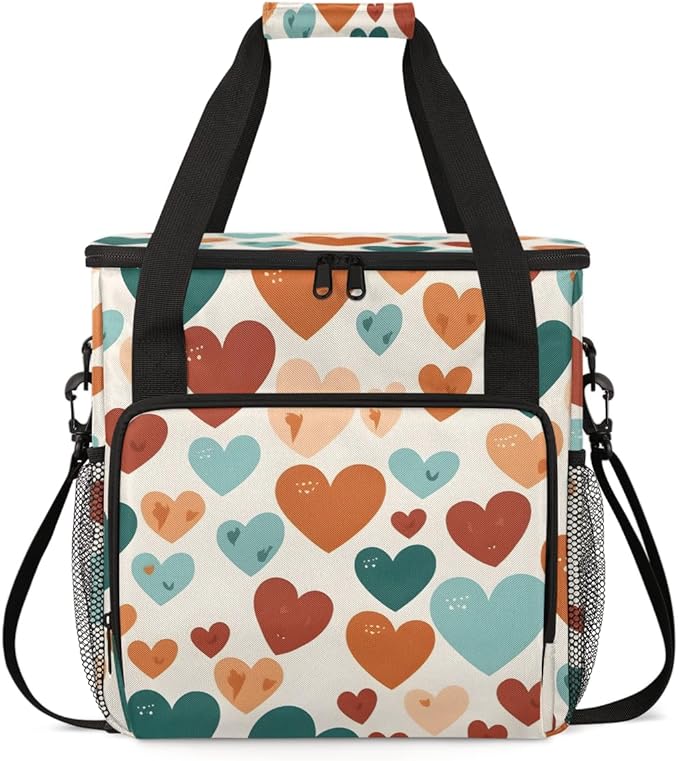 Brown Blue heart Coffee Maker Carrying Bag Portable Travel Storage Tote Bag Compatible with K-Mini or K-Mini Plus Single Serve Coffee Brewer Carrying Case with Multiple Pockets &amp Shoulder Strap