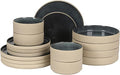 Gibson Elite Liberty Bay 16-Piece Pottery Clay Stoneware Dinnerware Set – Blue Reactive Glaze Stackable Plates and Bowls W/Pasta Bowl Service for 4 – Microwave &amp Dishwasher Safe