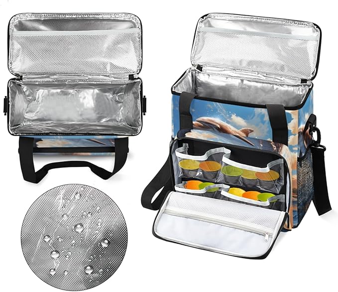 Dolphin Cloud Coffee Maker Carrying Bag Watercolor Dolphin Travel Storage Bag Compatible with K-Mini or K-Mini Plus Single Serve Coffee Brewer Carrying Case with Multiple Pockets &amp Shoulder Stra