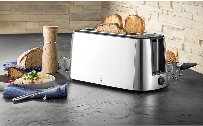 WMF Bueno Pro Toaster Langschlitz mit Brötchenaufsatz 4 Scheiben XXL Toast Aufknusper-Funktion 6 Bräunungsstufen 1550W Toaster edelstahl matt