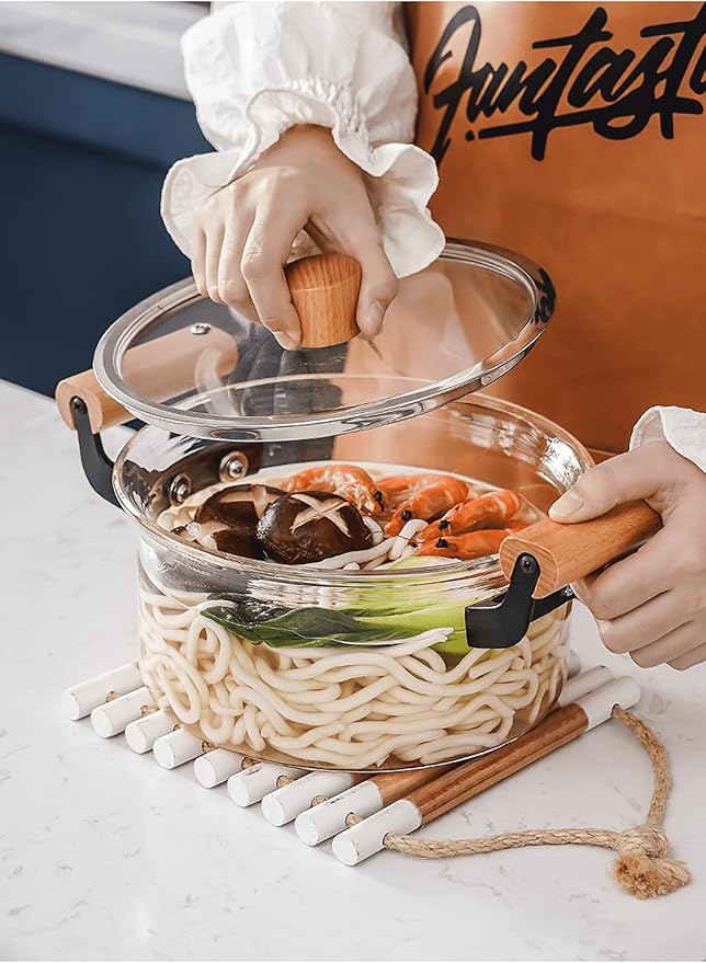 Glass Cooking Pot With Lid Glass Pot Glass Cookware Set Transparent Double-ear Glass Pot With Lid Heat Handles Large-capacity Induction Cooker Gas Stoves Open Fire For Soup Milk(2.5l)