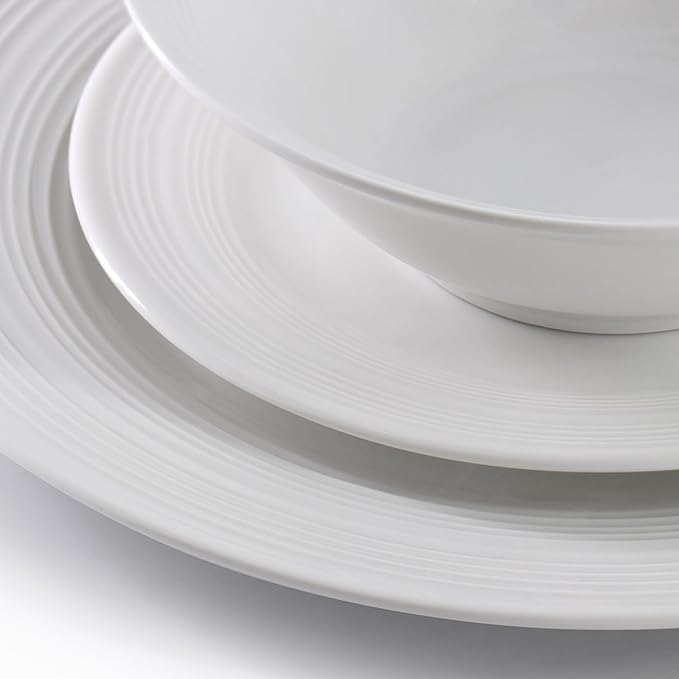 Gibson Home Everyday Embossed 12 Piece Round Ceramic Dinnerware Set in White