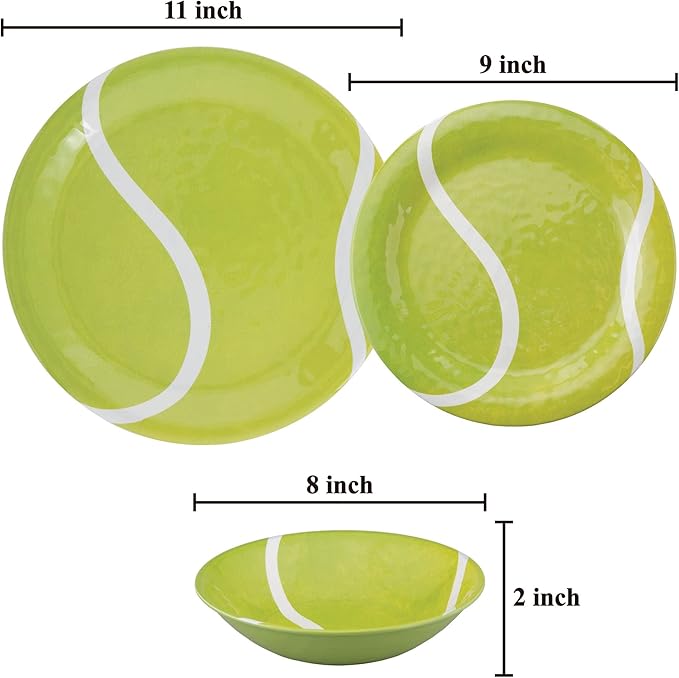 UPware 12 Piece Tennis Melamine Dinnerware Sets Outdoor Dishes Set Plates and Bowls Sets Service for 4 Rreen