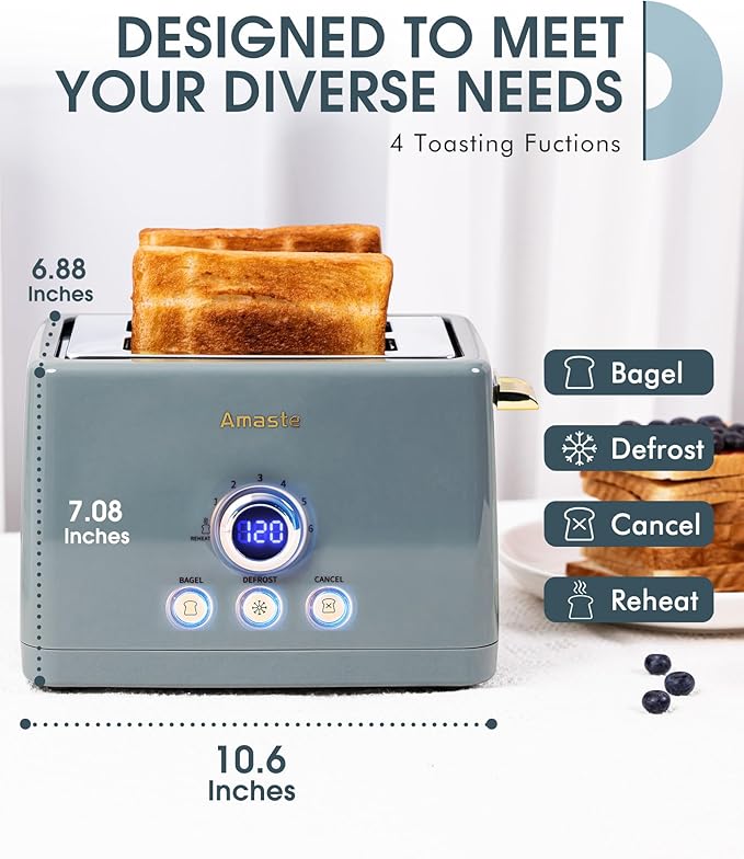 Amaste Retro Coffee Maker &amp Toaster Set- Ash Blue