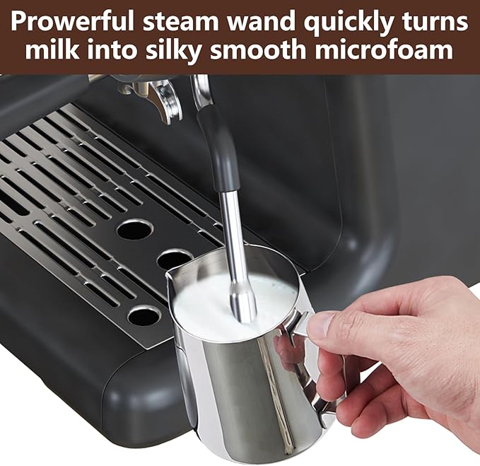 Semi-Automatic Espresso Machine with Built-in Grinder &amp Milk Frother - 20 Bar Pump 95Oz Removable Water Tank 30 Grind Settings Stainless Steel Coffee Maker for Latte/Cappuccino (Home &amp Offi