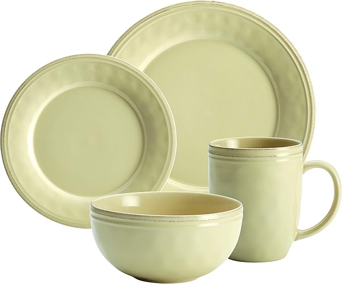 Rachael Ray Cucina Dinnerware 16-Piece Stoneware Dinnerware Set Almond Cream