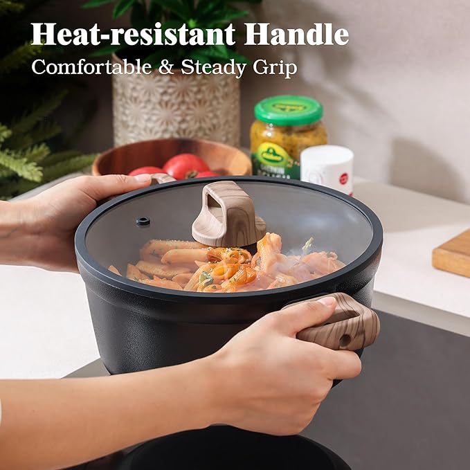 SENSARTE 20Pcs Nonstick Pots and Pans Set Black Titanium Non Stick Cookware Set Healthy Kitchen Cooking Set Induction Compatible Dishwasher Safe PFOA/PFOS Free
